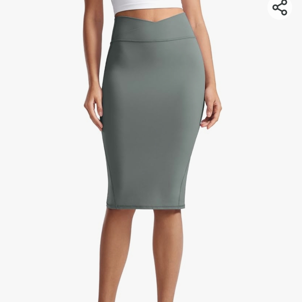 CRZ YOGA Butterluxe V Waist Midi Pencil Skirt M Grey Sage